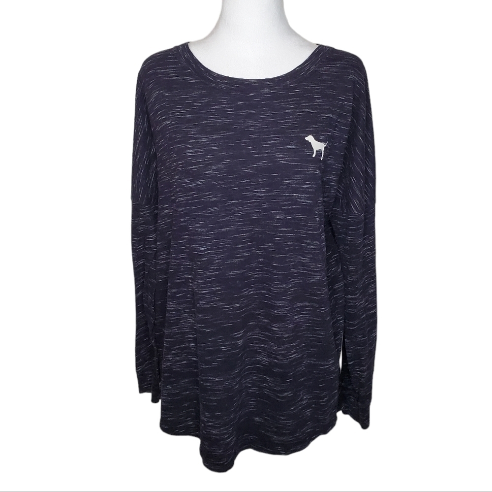 Victorias Secret Pink Love Women's Shirt Navy Blue Marble Long Sleeve Size M